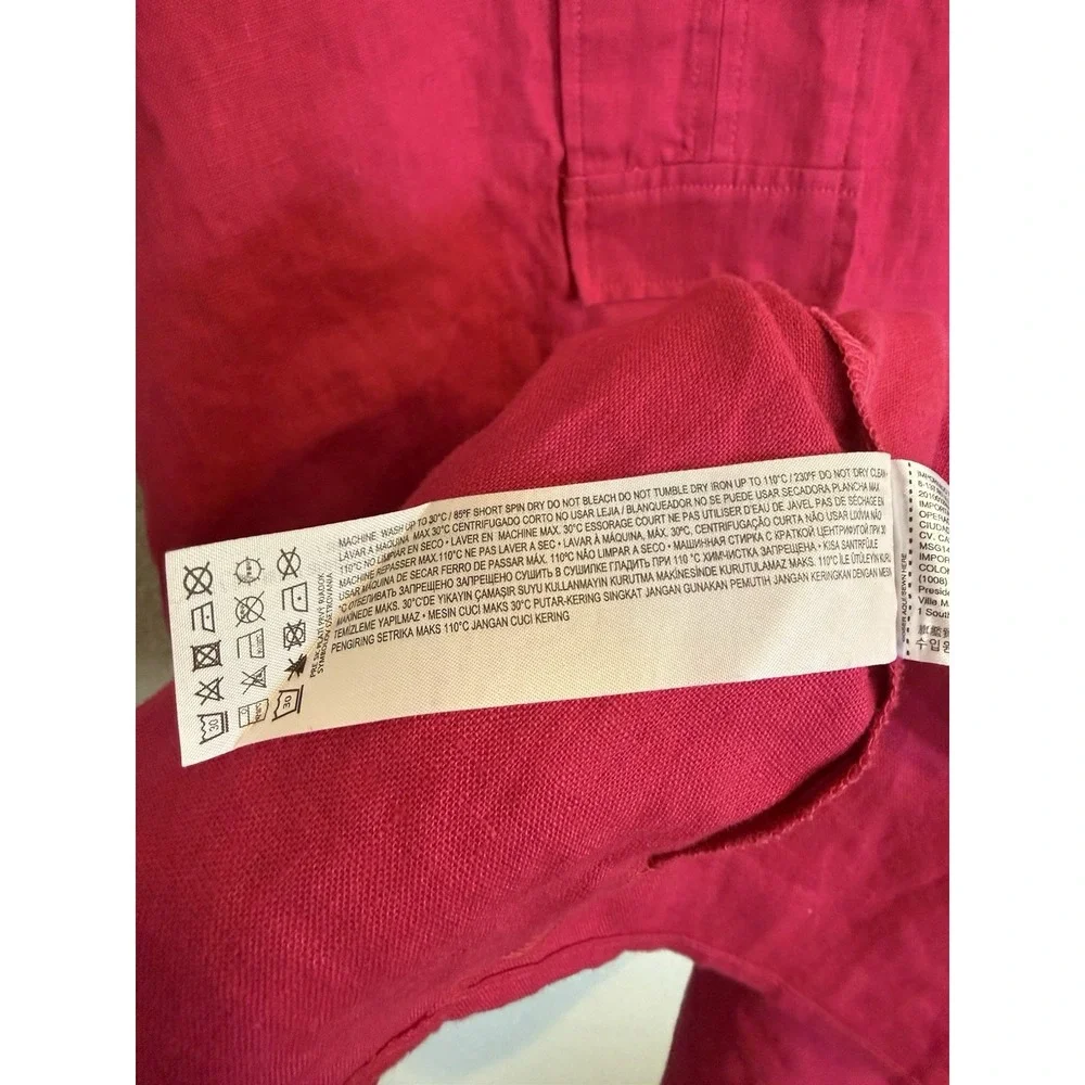 Mango MNG 100% Linen Dress MIDI Fuchsia Pink Sz Small Coastal Shift Casual